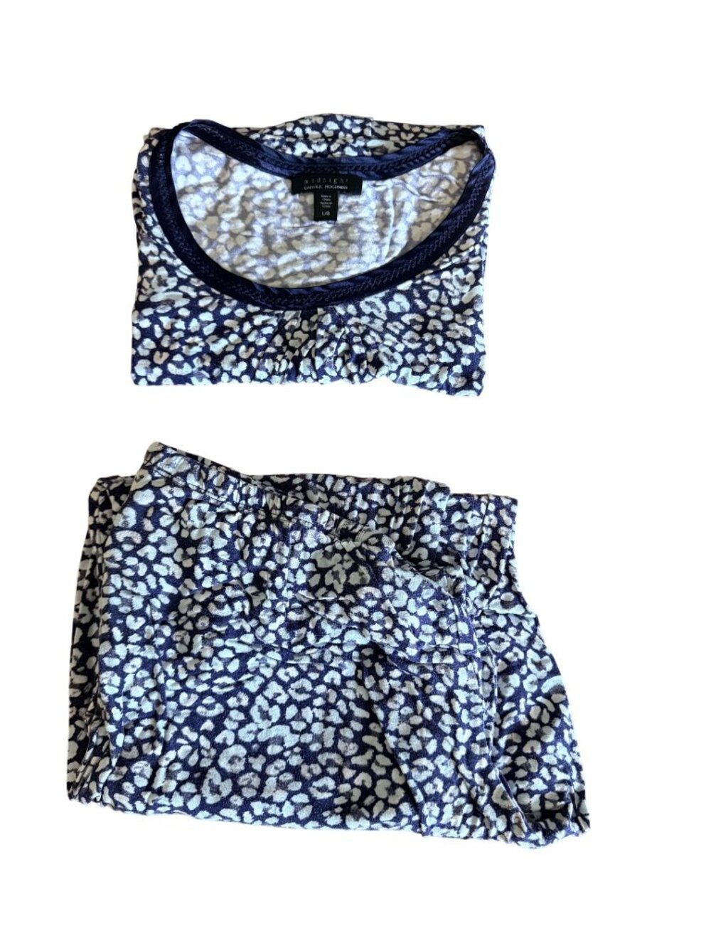 Midnight By Carole Hochman Womens Blue print 2-Piece Pajama Set w/Pockets LG
